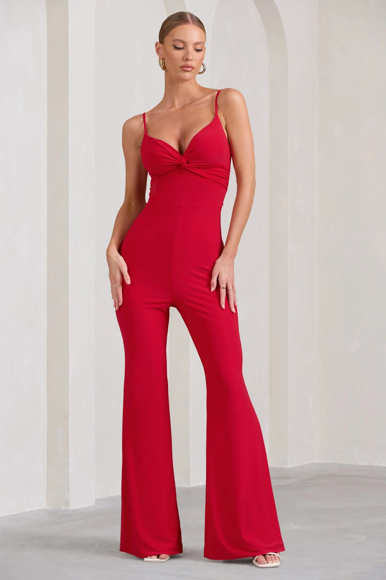 Aspiration | Red Knot Detail Ruched Jumpsuit 1 Aspiration | Red Knot Detail Ruched Jumpsuit