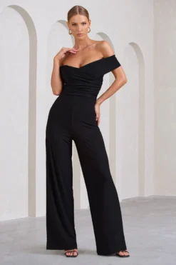 Recognition | Black Off The Shoulder Ruched Jumpsuit -Stylixon Sales Store WB BR CL129509002 Recognition BlackOffTheShoulderRuchedJumpsuit3 scaled
