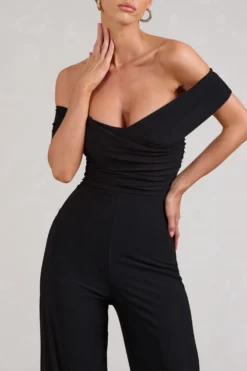 Recognition | Black Off The Shoulder Ruched Jumpsuit -Stylixon Sales Store WB BR CL129509002 Recognition BlackOffTheShoulderRuchedJumpsuit5 scaled