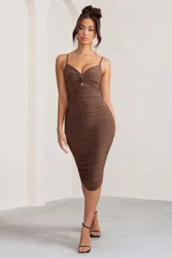Desired | Chocolate Knot Detail Ruched Midi Dress