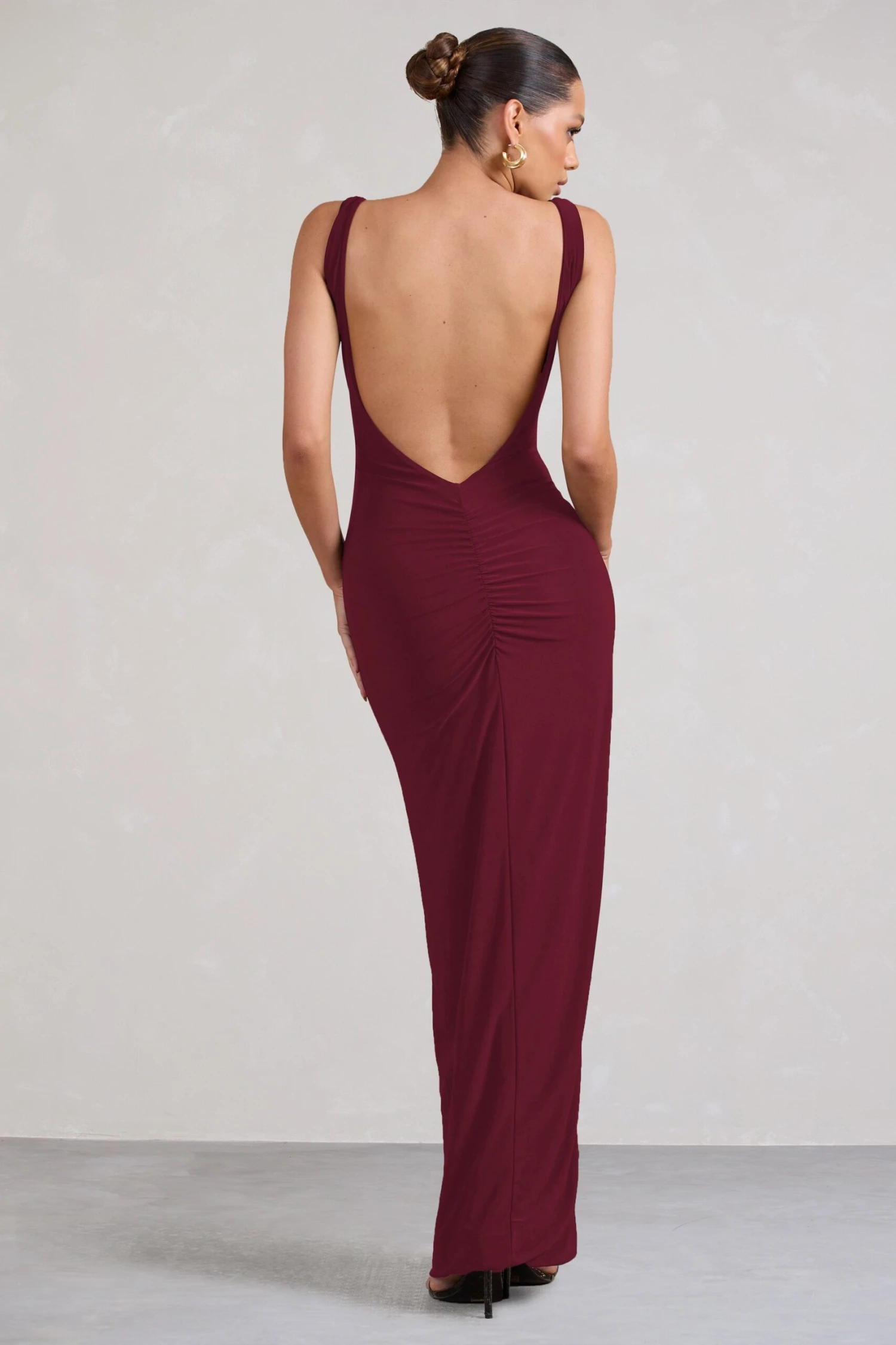 Kate | Berry Square Neck Maxi Dress With Plunge Back And Side Thigh Split 2 Kate | Berry Square Neck Maxi Dress With Plunge Back And Side Thigh Split - Image 2