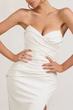 Elene | White Pleated Split Fishtail Maxi Dress -Stylixon Sales Store WB CC BR CL129347005 EleneWhitePleatedSplitFishtailMaxiDress3 scaled