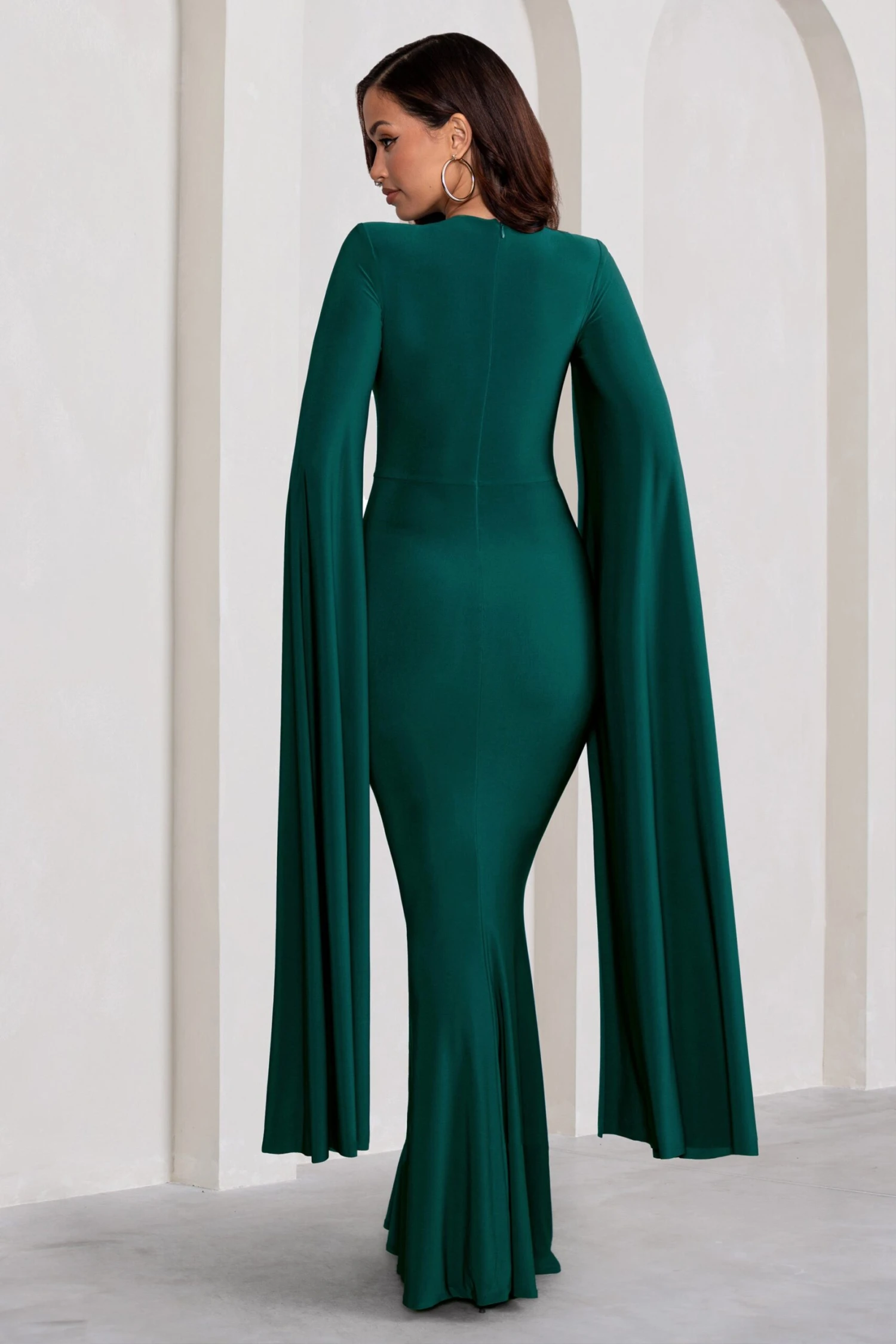 Kimmy | Bottle Green High Neck Maxi Dress With Cape Sleeves 2 Kimmy | Bottle Green High Neck Maxi Dress With Cape Sleeves - Image 2