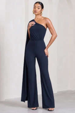 Aurora | Navy One Shoulder Cape Sleeve Jumpsuit -Stylixon Sales Store WB CC CL123778015 AuroraNavyOneShoulderCapeSleeveJumpsuit2 scaled