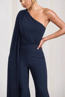 Aurora | Navy One Shoulder Cape Sleeve Jumpsuit -Stylixon Sales Store WB CC CL123778015 AuroraNavyOneShoulderCapeSleeveJumpsuit7 scaled