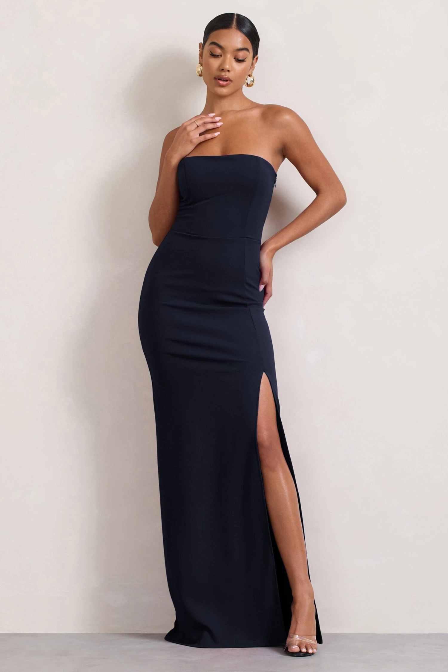 Belle Of The Ball | Navy Bandeau Maxi Dress With Split Hem 5 Belle Of The Ball | Navy Bandeau Maxi Dress With Split Hem - Image 5