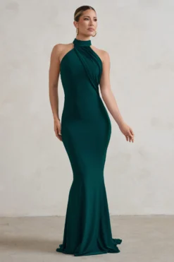 Marion | Green High Neck Maxi Dress With Statement Train 8 Marion | Green High Neck Maxi Dress With Statement Train -Stylixon Sales Store WB CC CL128396 MarionBottleGreenHighNeckMaxiDressWithStatementTrain2 791e18ef fbb3 4984 aa04 c39593c5b27d scaled