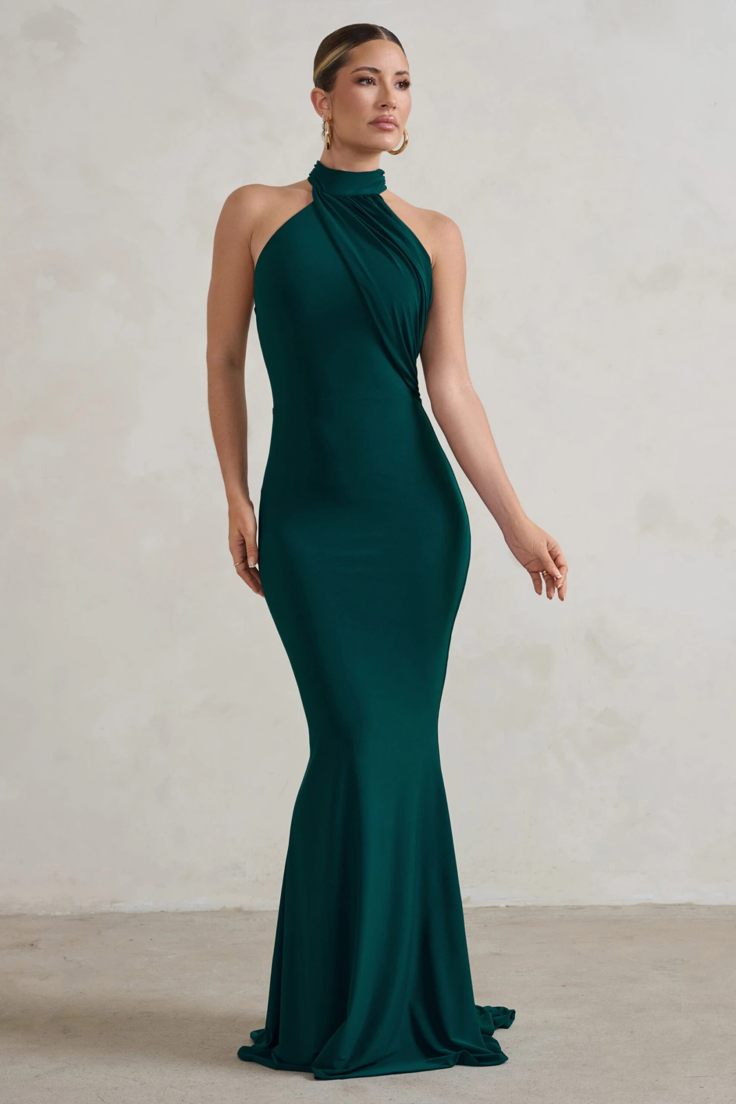 Marion | Green High Neck Maxi Dress With Statement Train 4 Marion | Green High Neck Maxi Dress With Statement Train - Image 4