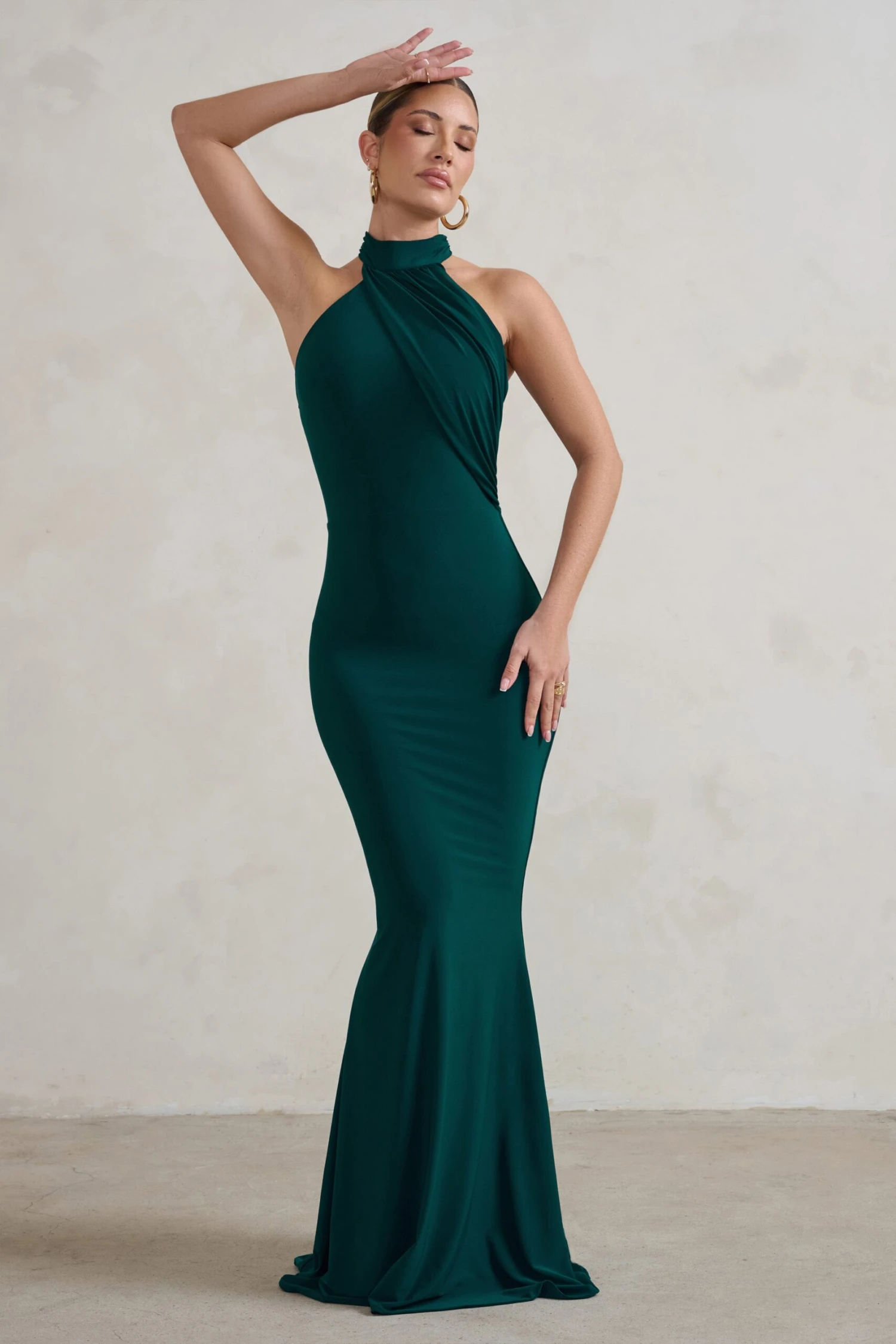 Marion | Green High Neck Maxi Dress With Statement Train 5 Marion | Green High Neck Maxi Dress With Statement Train - Image 5