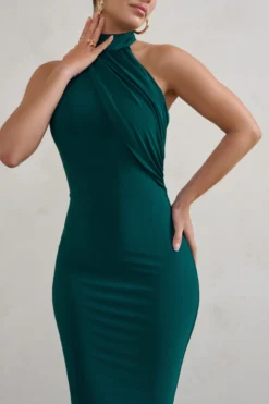 Marion | Green High Neck Maxi Dress With Statement Train 7 Marion | Green High Neck Maxi Dress With Statement Train -Stylixon Sales Store WB CC CL128396 MarionBottleGreenHighNeckMaxiDressWithStatementTrain4 acfff438 f7cb 414d abf2 af605b5bf16f scaled