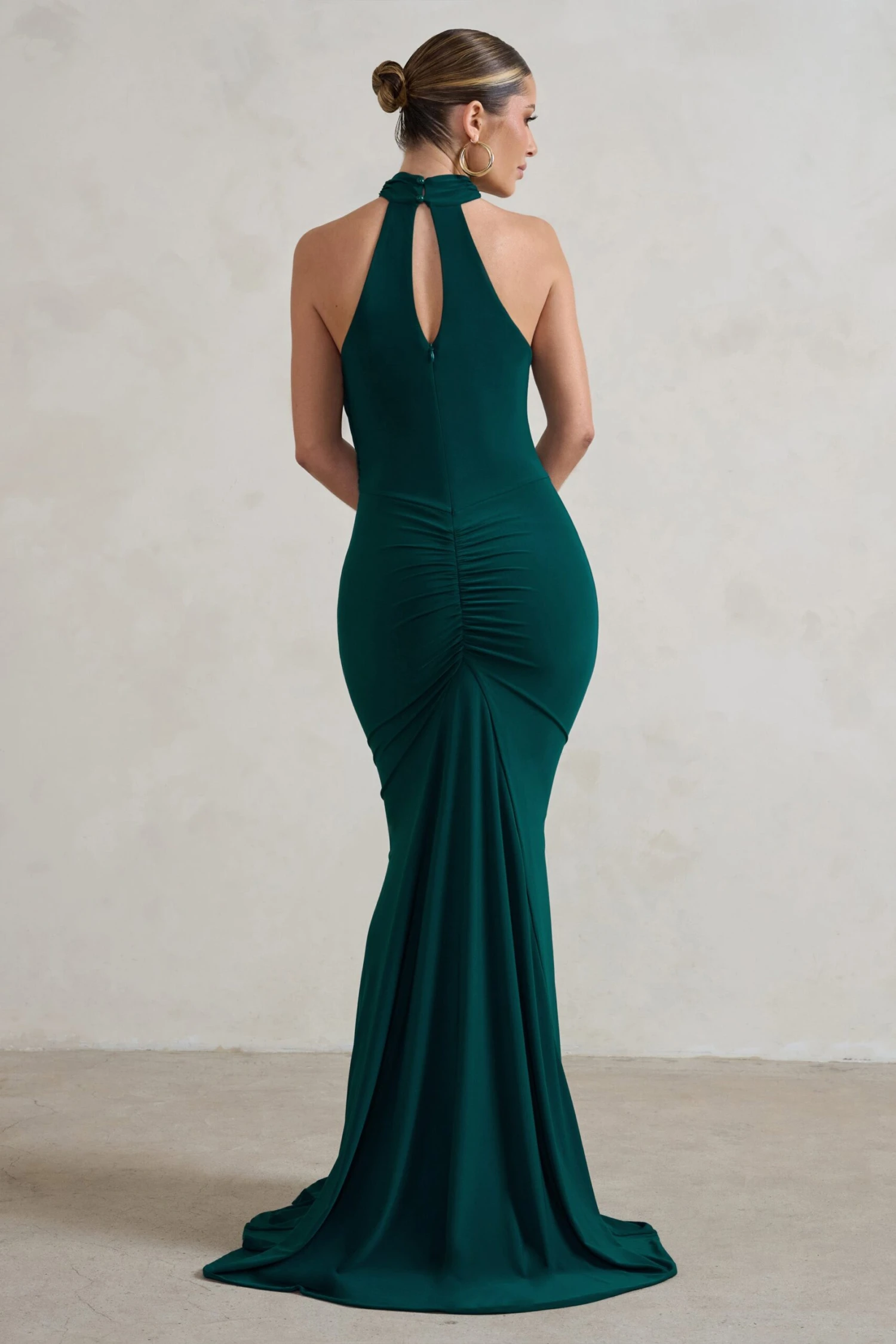 Marion | Green High Neck Maxi Dress With Statement Train 2 Marion | Green High Neck Maxi Dress With Statement Train - Image 2