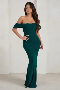 Gabrielle | Green Bardot Neckline With Drape Sleeves Maxi Dress 9 Gabrielle | Green Bardot Neckline With Drape Sleeves Maxi Dress -Stylixon Sales Store WB CC CL128402 GabrielleBottleGreenBardotNecklineWithDrapeSleevesMaxiDress1 d907e74d 32d0 4bda aa69 539185b86531 scaled