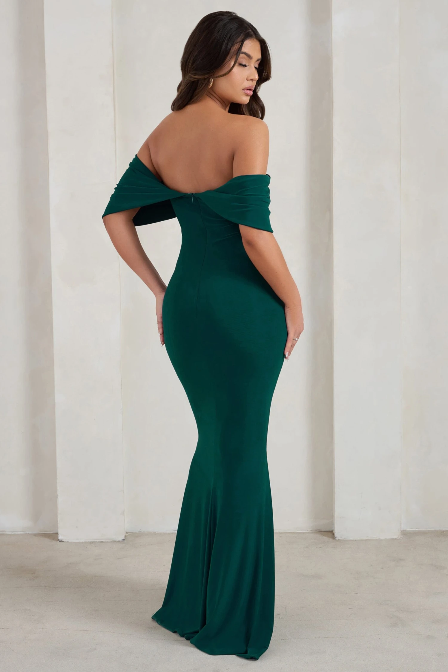 Gabrielle | Green Bardot Neckline With Drape Sleeves Maxi Dress 2 Gabrielle | Green Bardot Neckline With Drape Sleeves Maxi Dress - Image 2