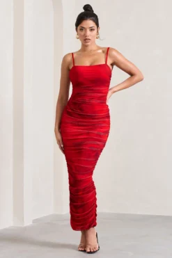 Ellis | Red Rose Printed Ruched Mesh Strappy Bodycon Maxi Dress 9 Ellis | Red Rose Printed Ruched Mesh Strappy Bodycon Maxi Dress -Stylixon Sales Store WB CC CL128707100 EllisRedRosePrintedRuchedMeshStrappyBodyconMaxiDress0 scaled