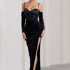 Meribel | Navy Velvet & Satin Long-Sleeved Corset Maxi Dress