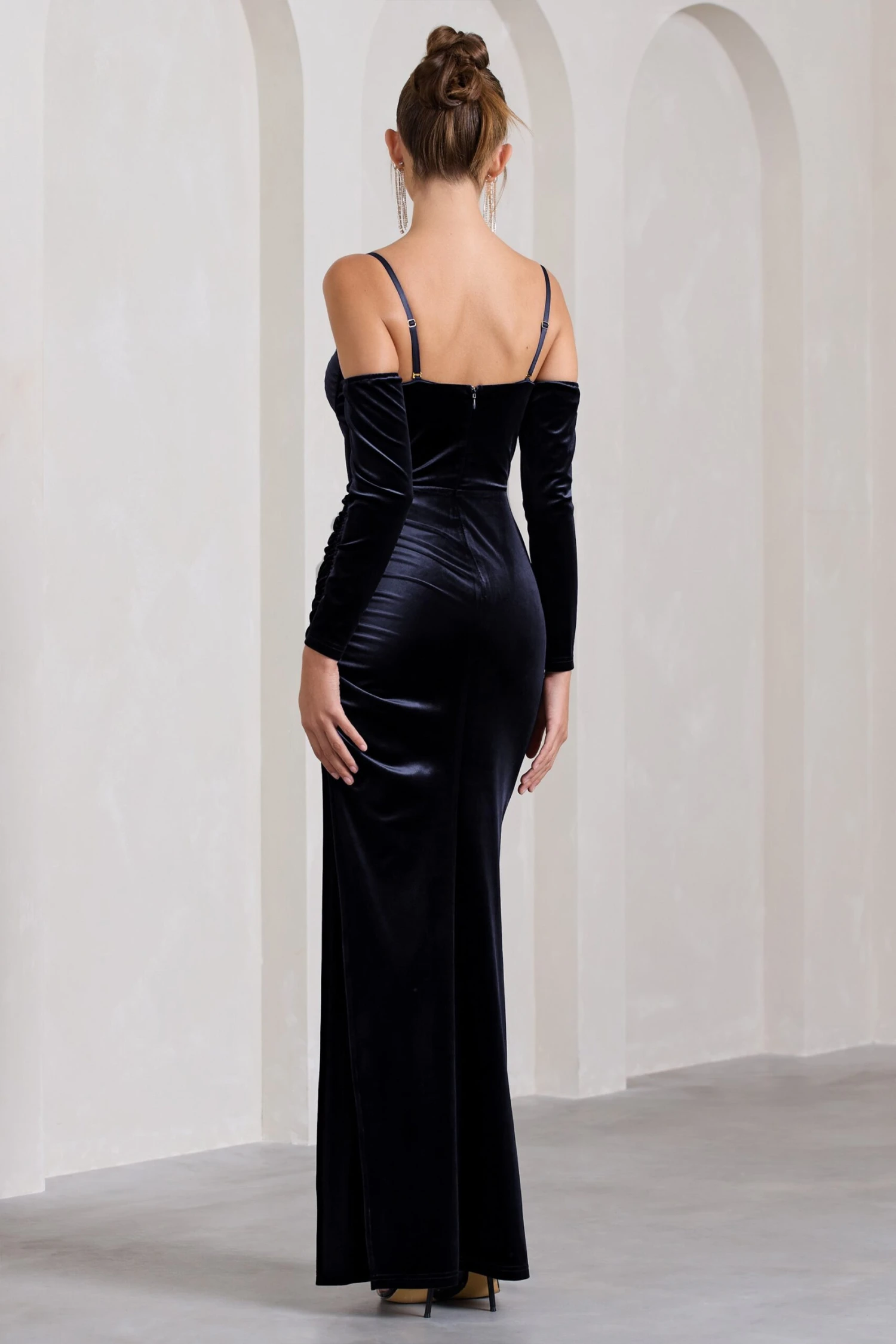 Meribel | Navy Velvet & Satin Long-Sleeved Corset Maxi Dress 2 Meribel | Navy Velvet & Satin Long-Sleeved Corset Maxi Dress - Image 2