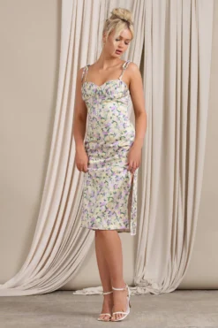 Lady Vitti | Floral Print Satin Strappy Split Midi Dress -Stylixon Sales Store WB CC CL129410148 LadyVitti FloralPrintSatinStrappySplitMidiDress2 scaled