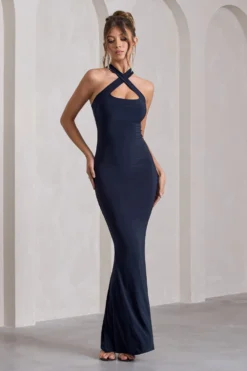 Cross My Heart | Navy Sleeveless Cross-Neck Maxi Dress -Stylixon Sales Store WB CC CL130020015 CrossMyHeartNavySleevelessCross NeckMaxiDress3 scaled