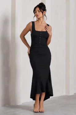Savannah | Black Square-Neck Corset Fishtail Maxi Dress -Stylixon Sales Store WB CC CL132003069 SavannahBurgundySquare NeckCorsetFishtailMidiDress3 scaled