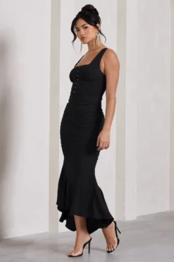 Savannah | Black Square-Neck Corset Fishtail Maxi Dress -Stylixon Sales Store WB CC CL132003069 SavannahBurgundySquare NeckCorsetFishtailMidiDress5 scaled