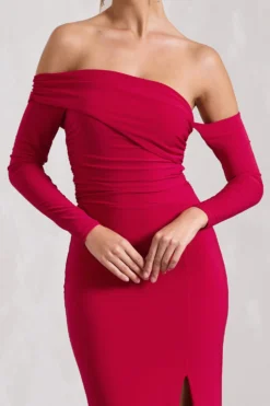 Stand Out | Red Bardot Long Sleeve Ruched Maxi With Side Split 7 Stand Out | Red Bardot Long Sleeve Ruched Maxi With Side Split -Stylixon Sales Store WB CC HR CL126729004 StandOutRedBardotLongSleeveRuchedMaxiWithSideSplit5 scaled