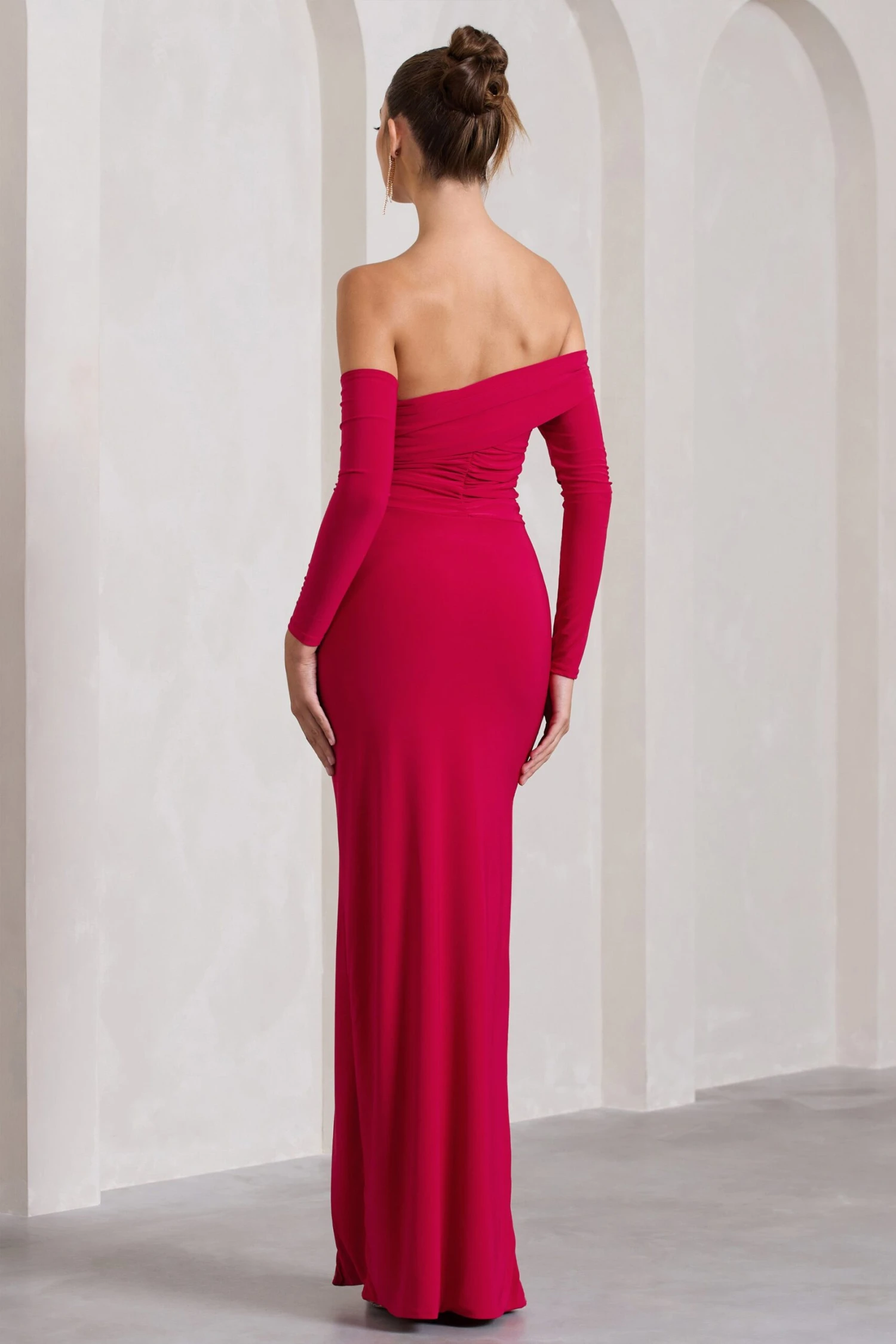 Stand Out | Red Bardot Long Sleeve Ruched Maxi With Side Split 2 Stand Out | Red Bardot Long Sleeve Ruched Maxi With Side Split - Image 2
