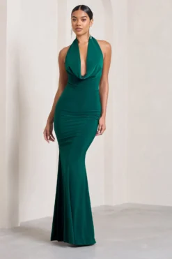 Milani | Bottle Green Backless Cowl Neck Fishtail Maxi Dress -Stylixon Sales Store WB CC HR CL128040047 MilaniBottleGreenBacklessCowlNeckFishtailMaxiDress2 scaled