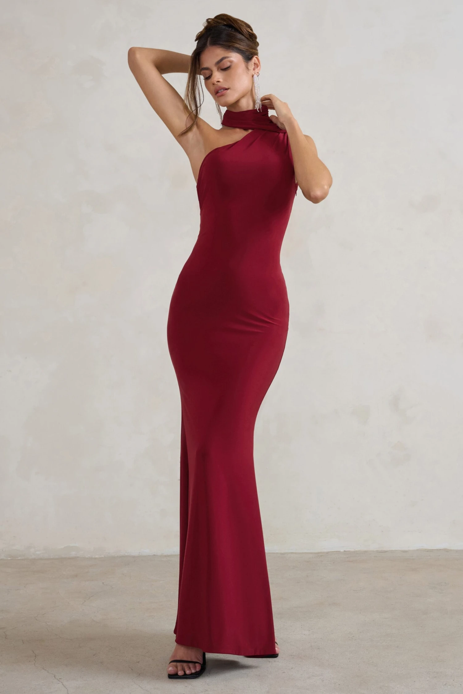 Capucine | Berry Red Asymmetric Draped Maxi Dress 5 Capucine | Berry Red Asymmetric Draped Maxi Dress - Image 5
