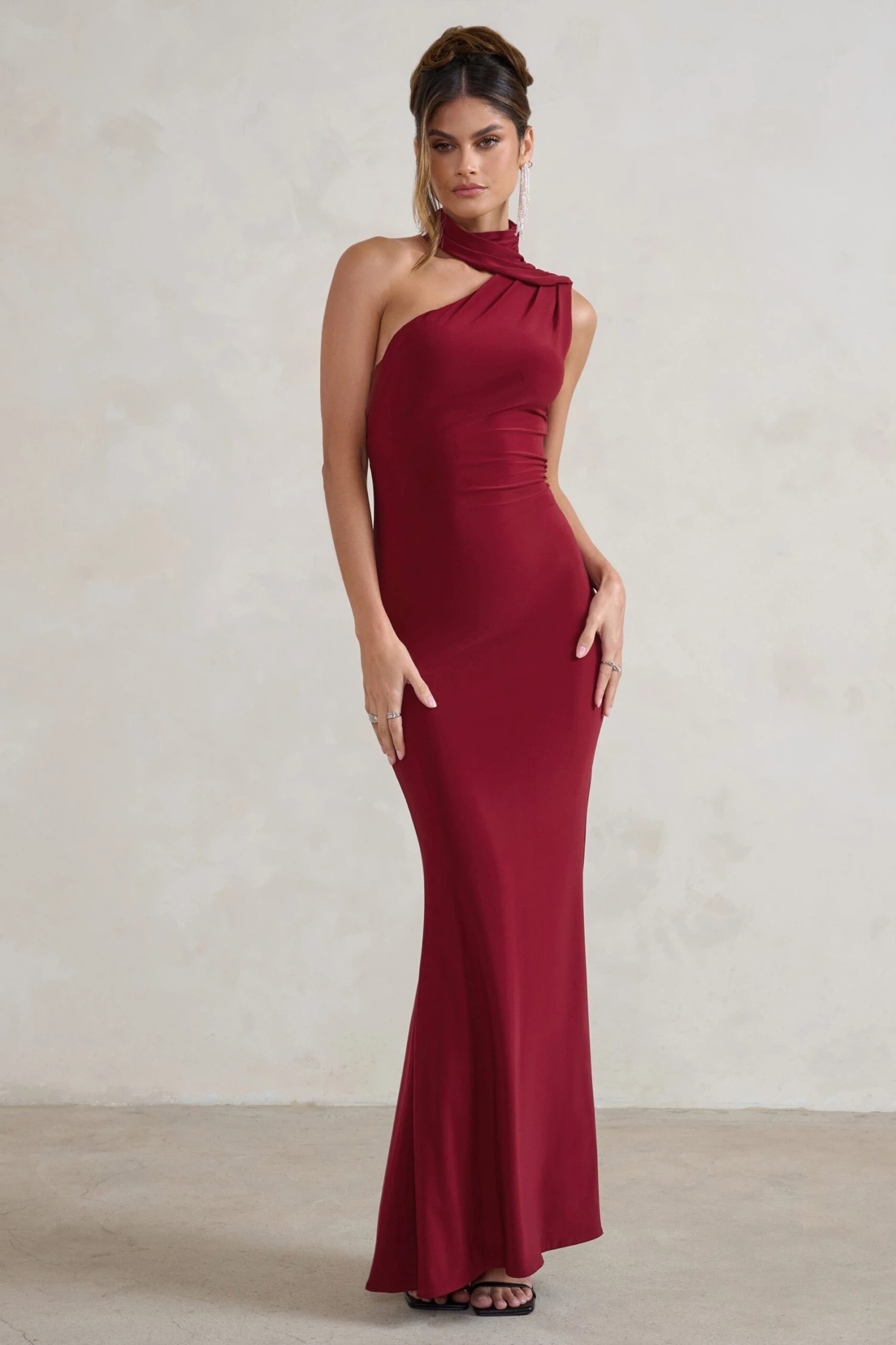 Capucine | Berry Red Asymmetric Draped Maxi Dress 1 Capucine | Berry Red Asymmetric Draped Maxi Dress