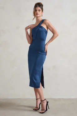 Steffie | Navy Asymmetric Satin Midi Dress -Stylixon Sales Store WB CC HR CL128414 SteffieNavyAsymmetricSatinMidiDress1 scaled