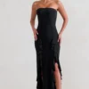Susan | Black Bandeau Maxi Dress With Ruffled Splits