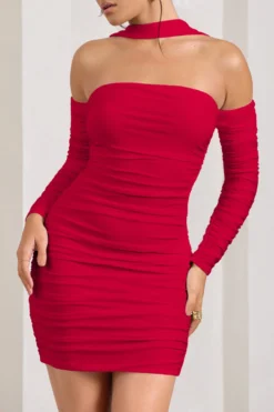 Thea | Red Ruched Long-Sleeved Bodycon Mini Dress With Halter Collar 7 Thea | Red Ruched Long-Sleeved Bodycon Mini Dress With Halter Collar -Stylixon Sales Store WB CC HR CL128828005 Thea RedRuchedLong SleevedBodyconMiniDressWithHalterCollar4 scaled