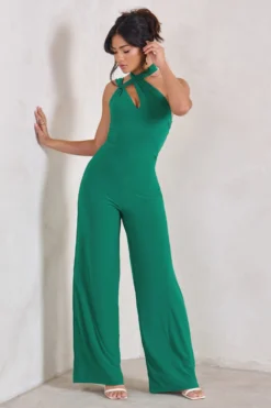 Tilly | Green Cut Out Halterneck Asymmetrical Jumpsuit -Stylixon Sales Store WB CC HR CL129309 02247 scaled