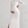 Alejandra | White Maternity Long Sleeve High Neck Maxi Dress