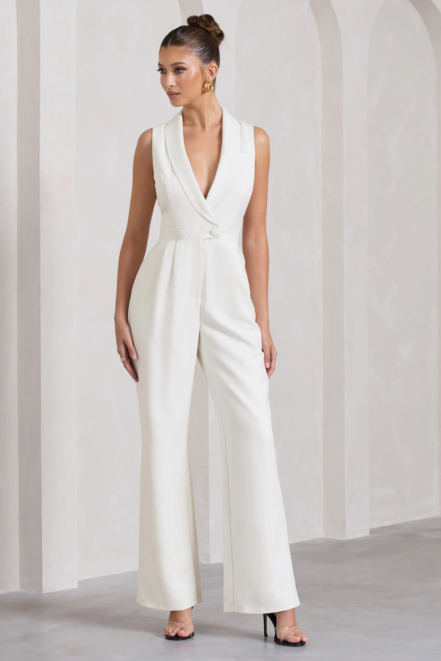 Endure | White Tailored Sleeveless Wide-Leg Jumpsuit 4 Endure | White Tailored Sleeveless Wide-Leg Jumpsuit - Image 4