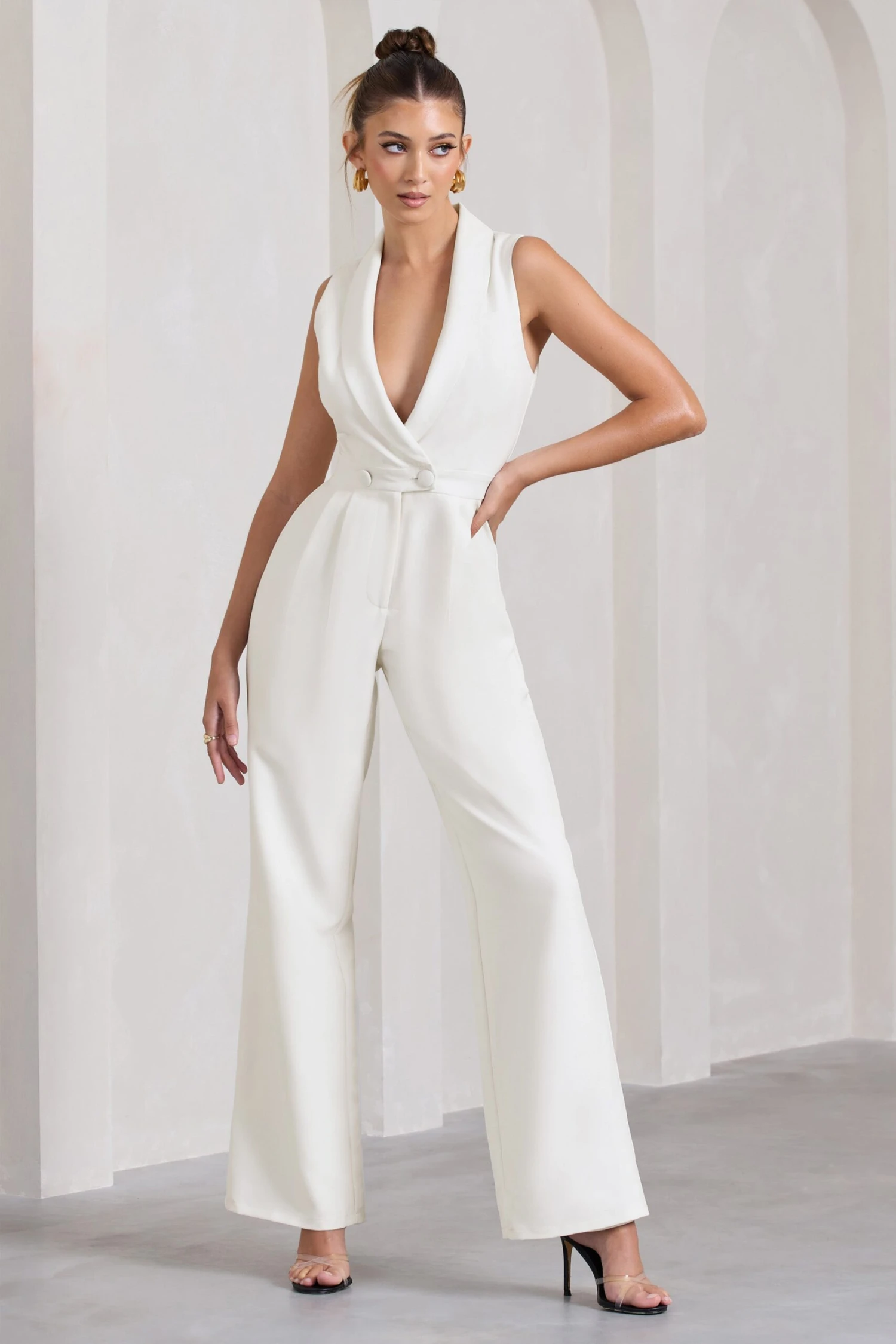 Endure | White Tailored Sleeveless Wide-Leg Jumpsuit 1 Endure | White Tailored Sleeveless Wide-Leg Jumpsuit