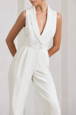 Endure | White Tailored Sleeveless Wide-Leg Jumpsuit 7 Endure | White Tailored Sleeveless Wide-Leg Jumpsuit -Stylixon Sales Store WB CC HR CL129809005 EndureWhiteTailoredSleevelessWide LegJumpsuit6 scaled
