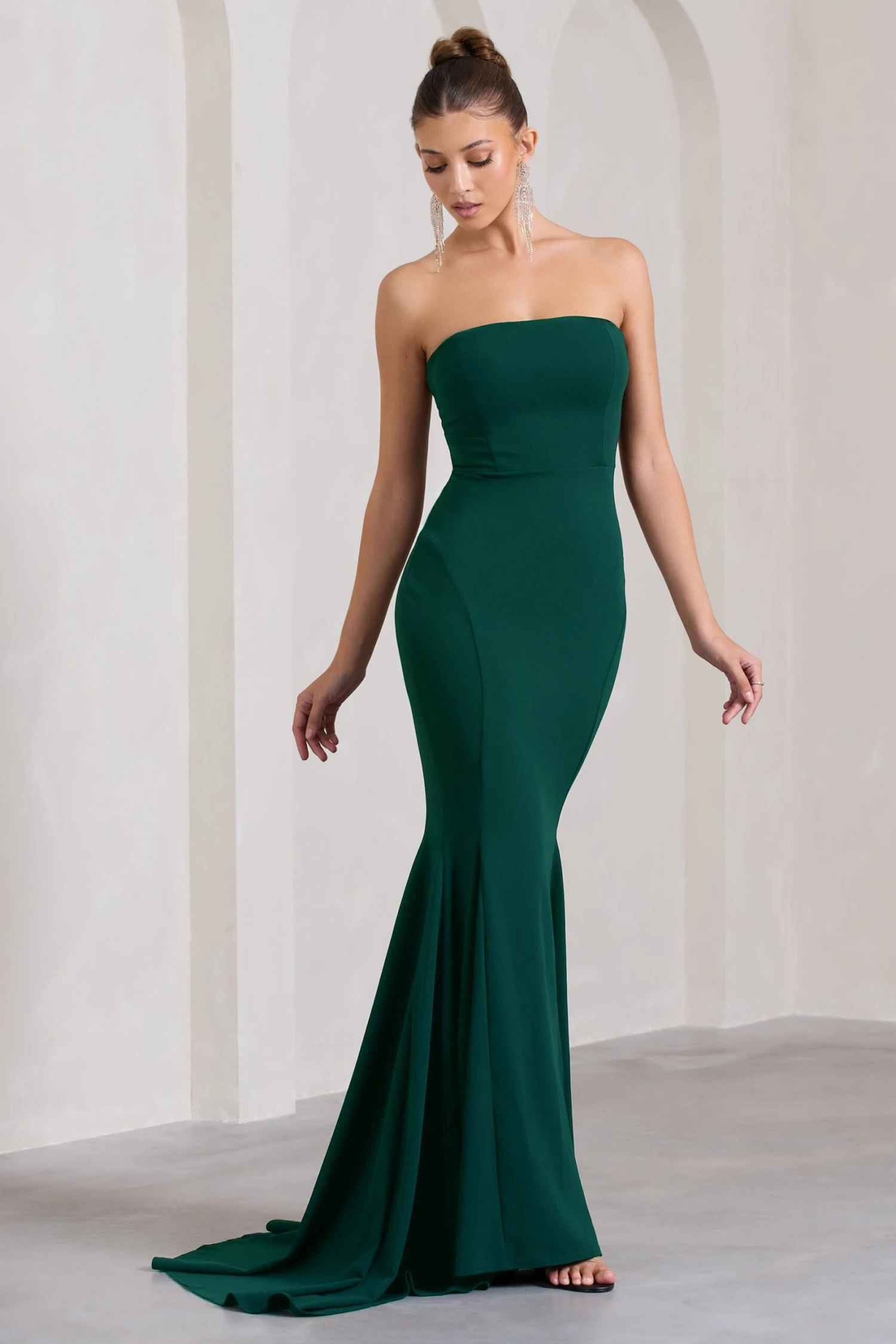 Impress Me | Bottle Green Strapless Bandeau Fishtail Maxi Dress 1 Impress Me | Bottle Green Strapless Bandeau Fishtail Maxi Dress