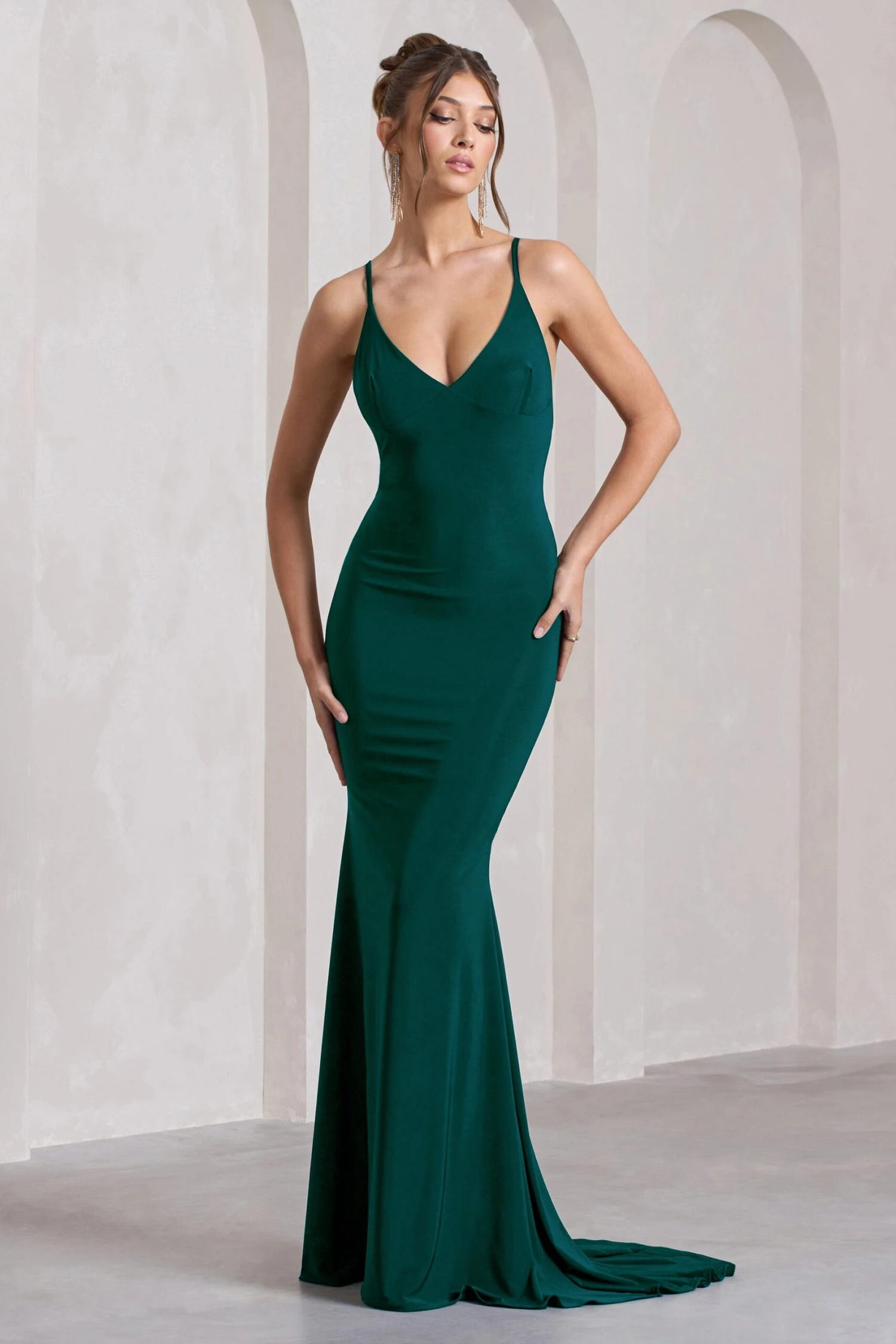 Lucky Number | Bottle Green Cross Back Fishtail Maxi Dress 1 Lucky Number | Bottle Green Cross Back Fishtail Maxi Dress