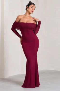 Madeleine | Berry Fishtail Maxi Dress With Bardot Mesh Long Sleeves 9 Madeleine | Berry Fishtail Maxi Dress With Bardot Mesh Long Sleeves -Stylixon Sales Store WB CL124634158 MadeleineBerryFishtailMaxiDressWithBardotMeshLongSleeves1 scaled