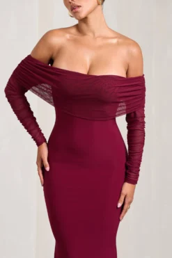 Madeleine | Berry Fishtail Maxi Dress With Bardot Mesh Long Sleeves 7 Madeleine | Berry Fishtail Maxi Dress With Bardot Mesh Long Sleeves -Stylixon Sales Store WB CL124634158 MadeleineBerryFishtailMaxiDressWithBardotMeshLongSleeves4 scaled