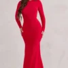 One Step Ahead | Red Long Sleeve Backless Fishtail Maxi Dress