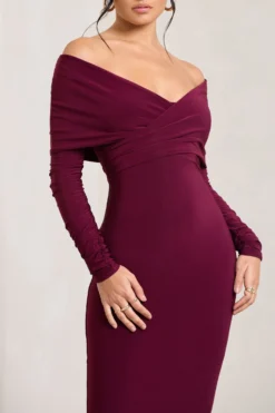 Flatter Me | Burgundy Twist Front Bardot Midi Dress 7 Flatter Me | Burgundy Twist Front Bardot Midi Dress -Stylixon Sales Store WB CL126408158 FlatterMe BurgundyTwistFrontBardotMidiDress5 scaled
