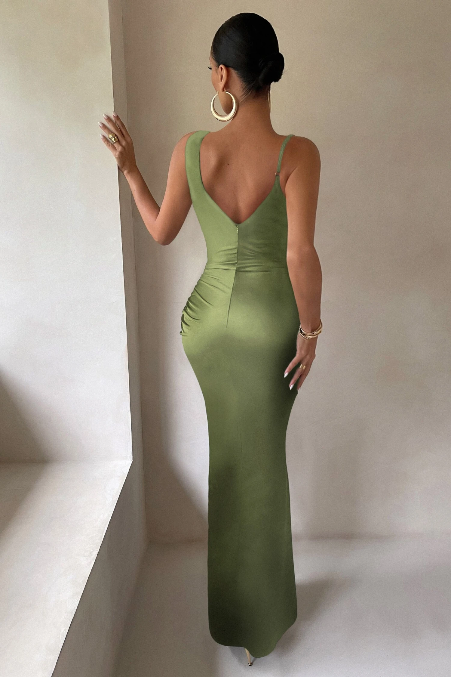 Belonging | Olive Ruched Cowl Maxi Dress 2 Belonging | Olive Ruched Cowl Maxi Dress - Image 2