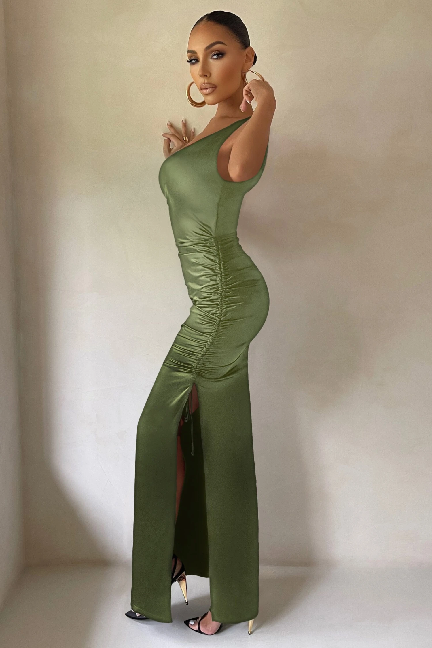 Belonging | Olive Ruched Cowl Maxi Dress 3 Belonging | Olive Ruched Cowl Maxi Dress - Image 3