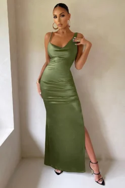 Belonging | Olive Ruched Cowl Maxi Dress 7 Belonging | Olive Ruched Cowl Maxi Dress -Stylixon Sales Store WB CL126539 olive Ruched Cowl Neck Maxi Dress 12copy scaled