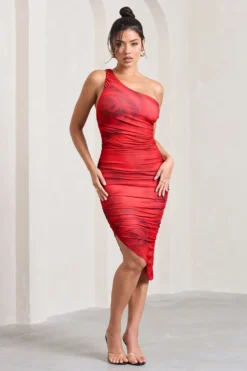 Late Night | Red Rose Print Asymmetric One Shoulder Ruched Midi Dress -Stylixon Sales Store WB CL126680100 LateNightRedRosePrintAsymmetricOneShoulderRuchedMidiDress4 scaled