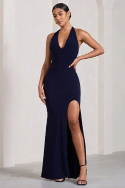 Glamour | Navy Backless V Plunge Halter Neck Maxi Dress With Side Split 9 Glamour | Navy Backless V Plunge Halter Neck Maxi Dress With Side Split -Stylixon Sales Store WB CL126723015 GlamourNavyBacklessVPlungeHalterNeckMaxiDressWithSideSplit0 scaled