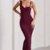 Phantasy | Burgundy Asymmetric Neckline Cowl Maxi Dress