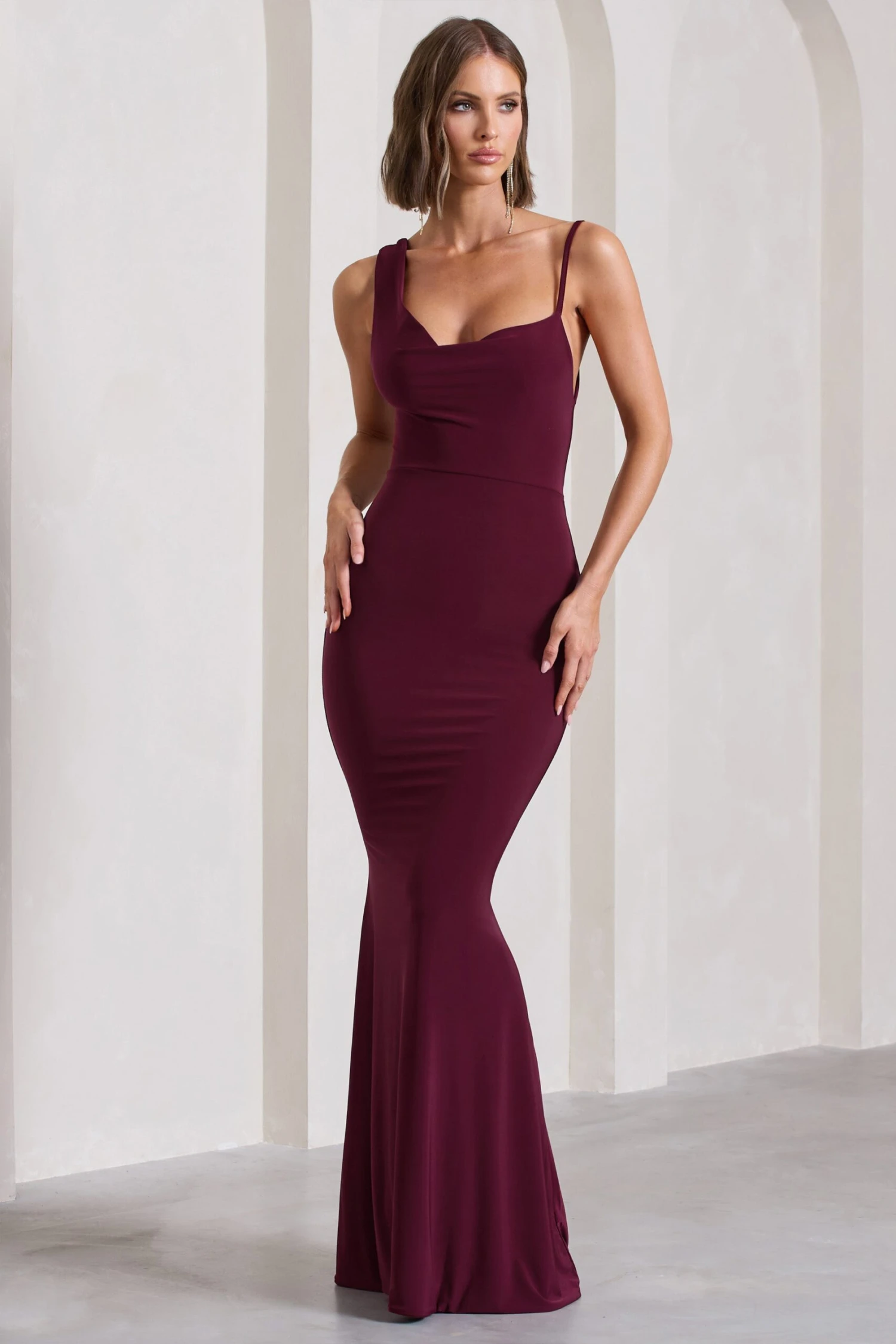 Phantasy | Burgundy Asymmetric Neckline Cowl Maxi Dress 5 Phantasy | Burgundy Asymmetric Neckline Cowl Maxi Dress - Image 5
